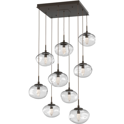 Nova LED LED Flat Bronze Multi-Pendant Ceiling Light in 3000K LED, Geo Inner - Clear Outer, Square Multi-Port