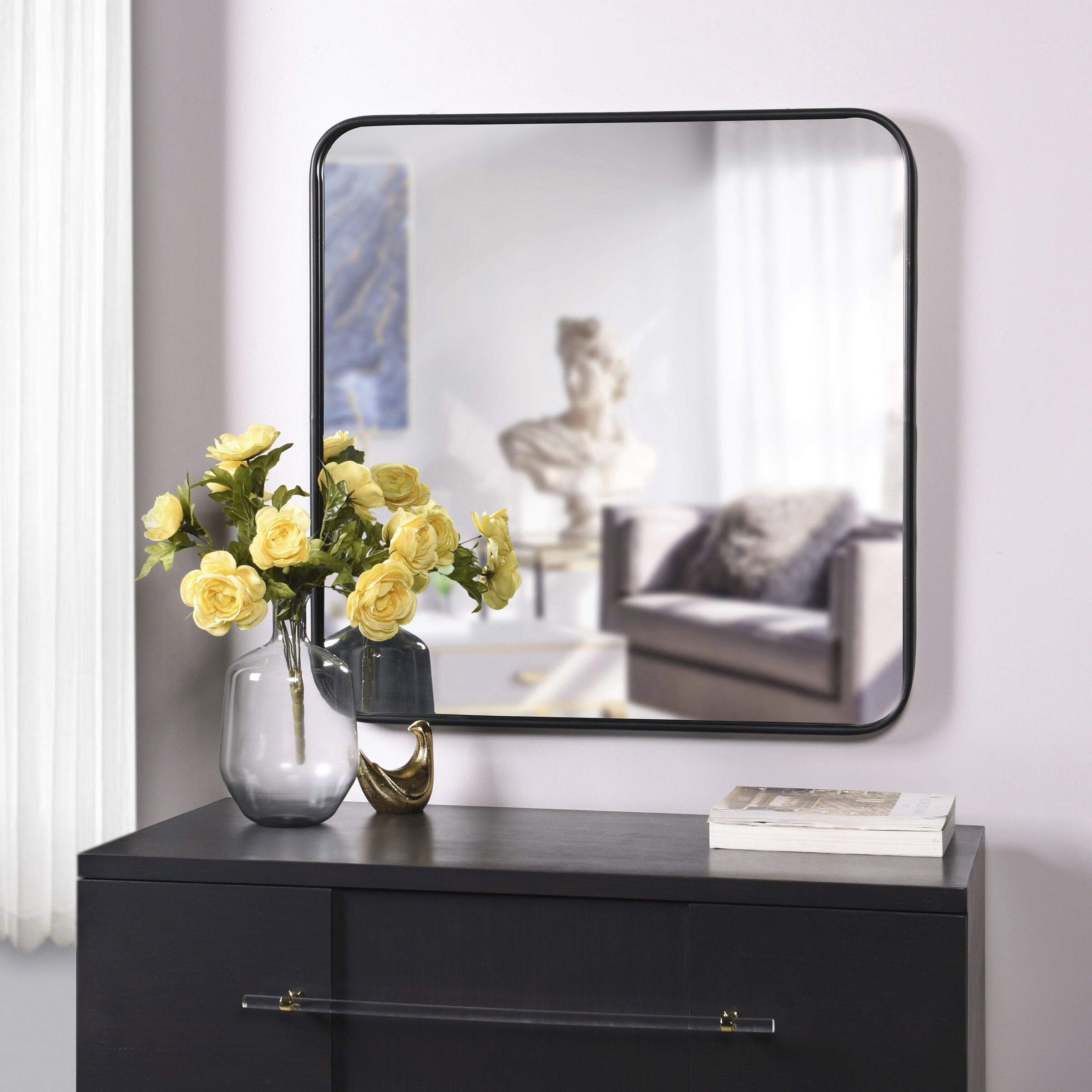 Gemma 32 X 32 inch Glossy Black Metal Finish Wall Mirror