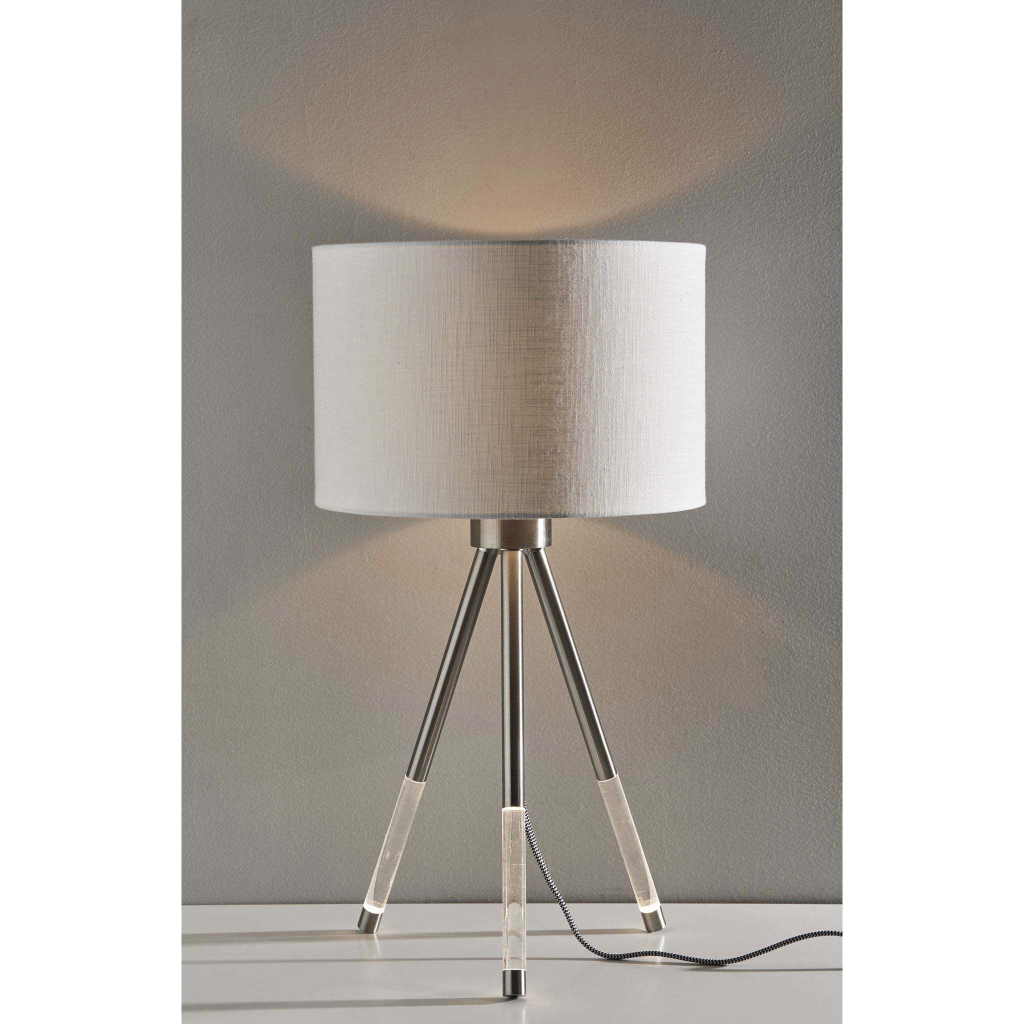 Della 24 inch 100.00 watt Brushed Steel with Clear Acrylic Light Up Legs Table Lamp Portable Light, with Night Light 