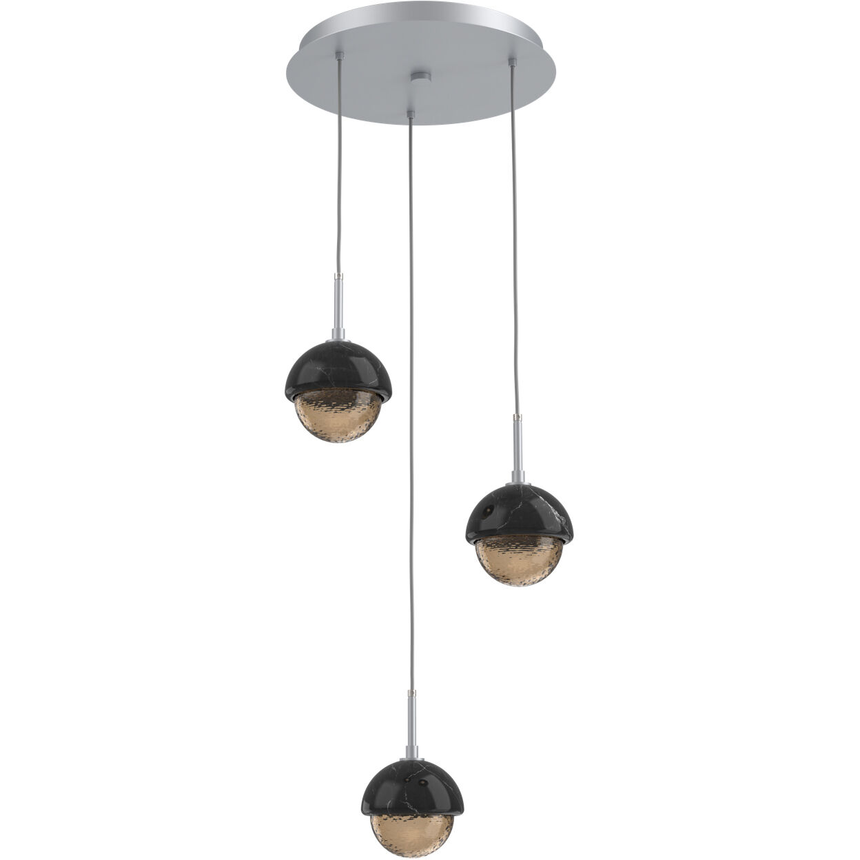 Cabochon LED Classic Silver with Black Marble Pendant Chandelier Ceiling Light in 3000K LED, Bronze