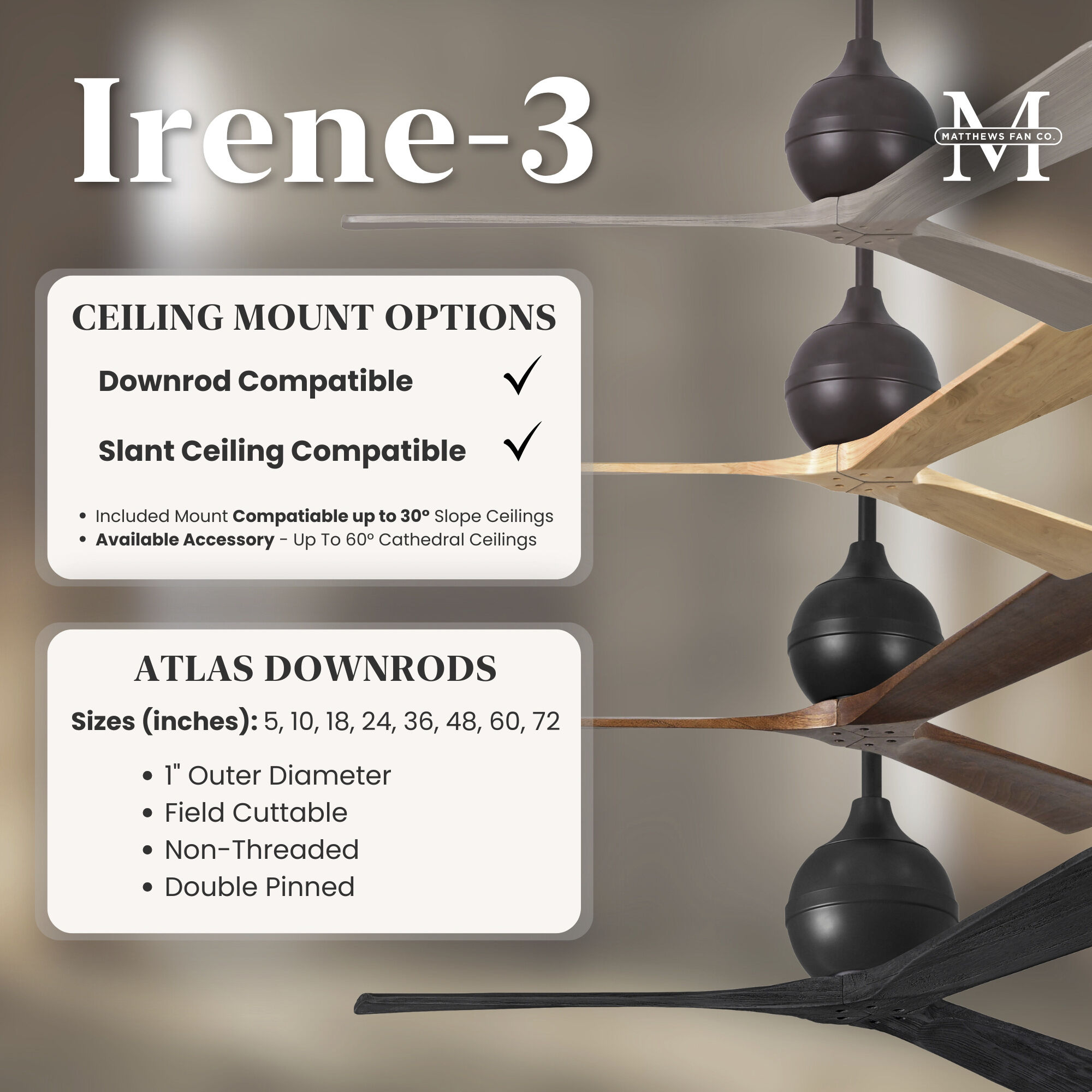 Atlas Irene-3 42 inch Textured Bronze with Walnut Tone Blades Paddle Fan, Paddle Fan