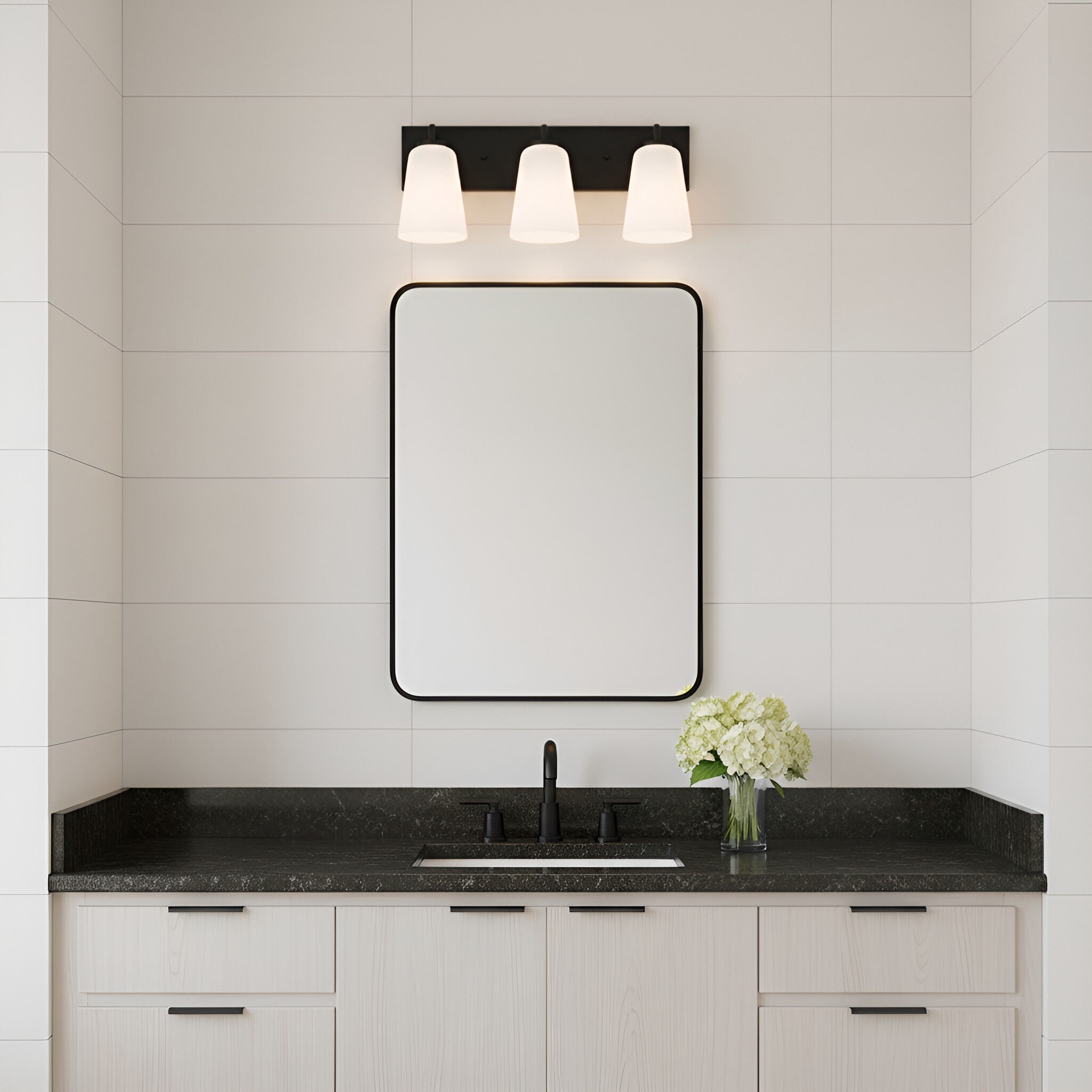 Miles 3 Light 18 inch Midnight Black Vanity Light Wall Light, Large