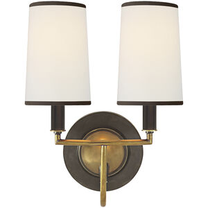 Thomas O'Brien Elkins 2 Light 9.5 inch Bronze with Antique Brass Double Sconce Wall Light in Bronze and Hand-Rubbed Antique Brass, Linen with Black Trim