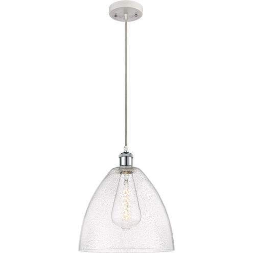 Ballston Dome LED 12 inch White and Polished Chrome Mini Pendant Ceiling Light in Seedy Glass
