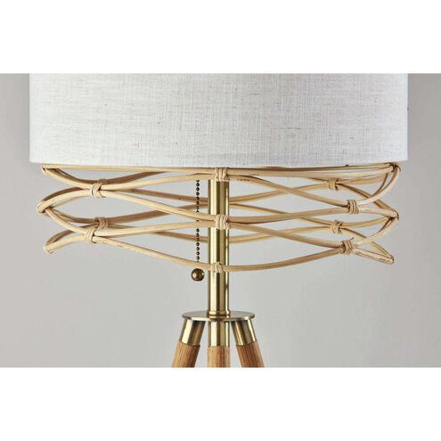 Melanie 60 inch 100.00 watt Natural Wood Veneer / Antique Brass Accents Floor Lamp Portable Light
