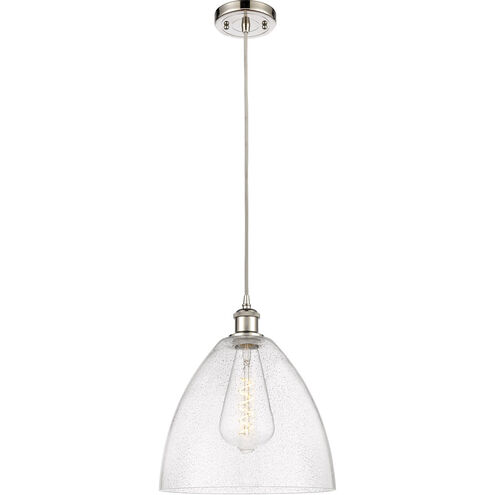 Ballston Dome 1 Light 12 inch Polished Nickel Mini Pendant Ceiling Light in Seedy Glass