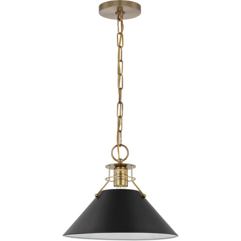 Outpost 1 Light 13 inch Matte Black/Burnished Brass Pendant Ceiling Light