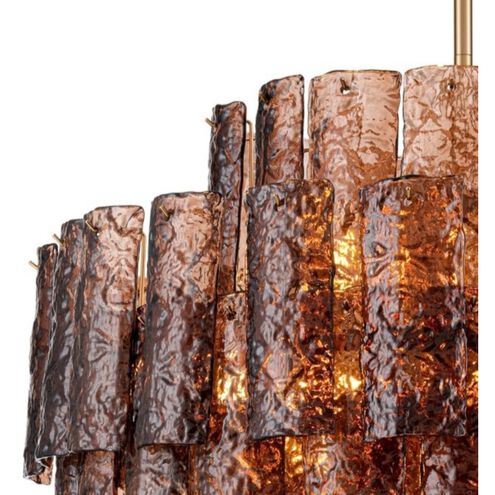 Fire and Ice 21 Light 34 inch Lacquered Gold Chandelier Ceiling Light in Dark Amber Glass