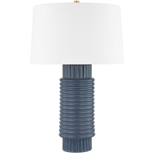 Broderick 26.5 inch 60.00 watt Aged Brass and Grey Blue Reactive Ceramic Table Lamp Portable Light