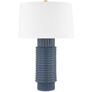Broderick 26.5 inch 60.00 watt Aged Brass and Grey Blue Reactive Ceramic Table Lamp Portable Light