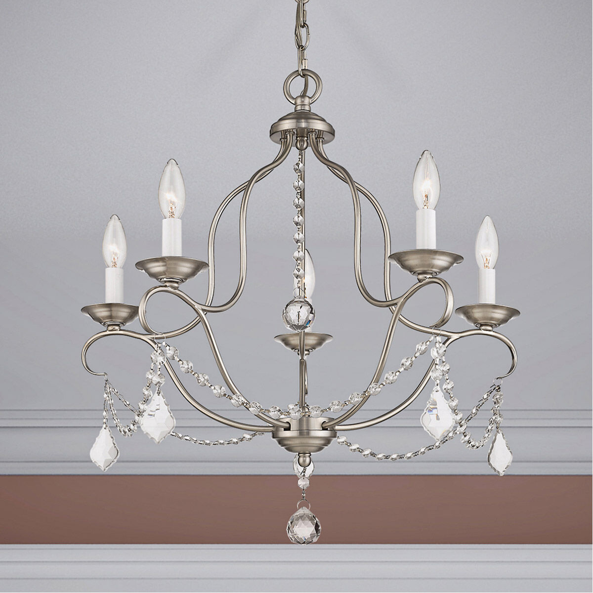 Chesterfield 5 Light 22 inch Brushed Nickel Chandelier Ceiling Light