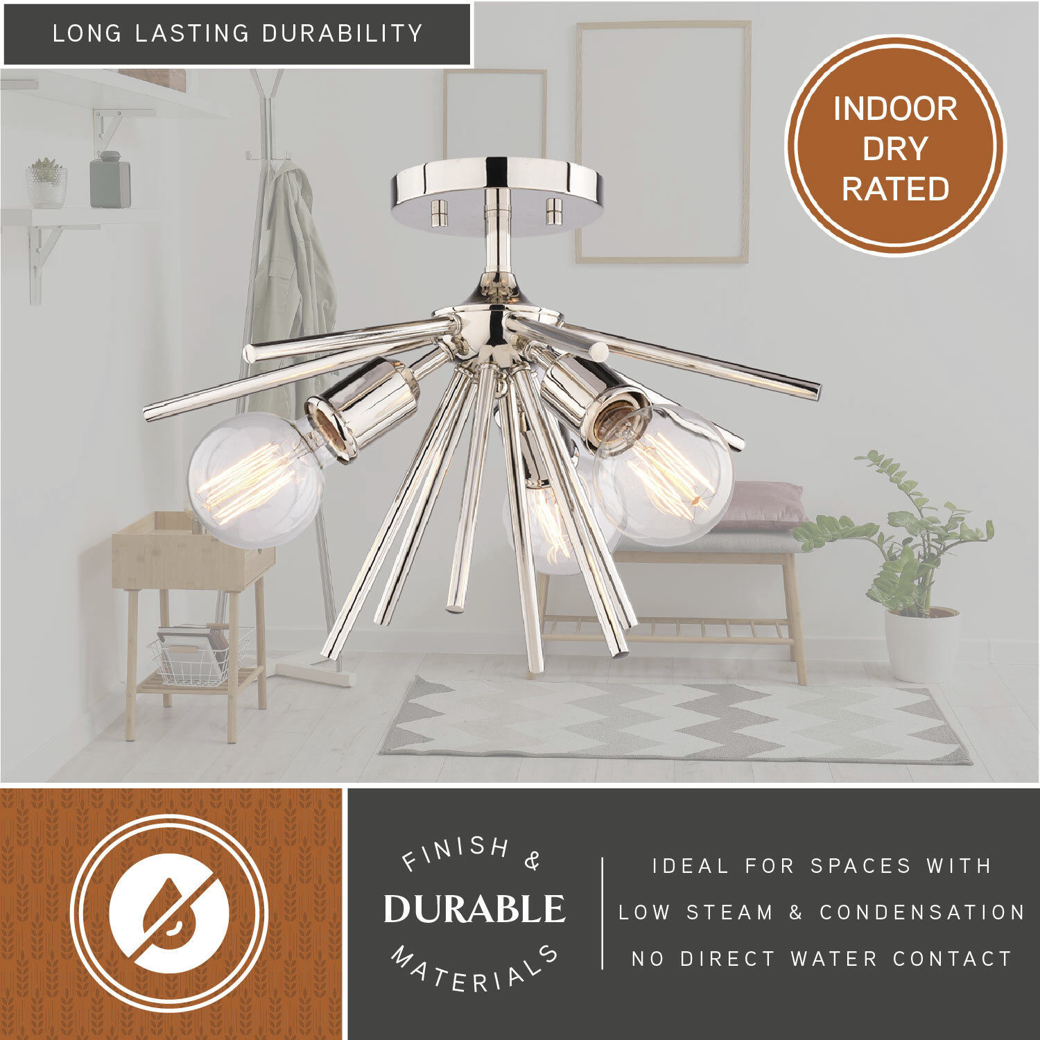 Estelle 3 Light 17 inch Polished Nickel Semi-Flush Mount Ceiling Light
