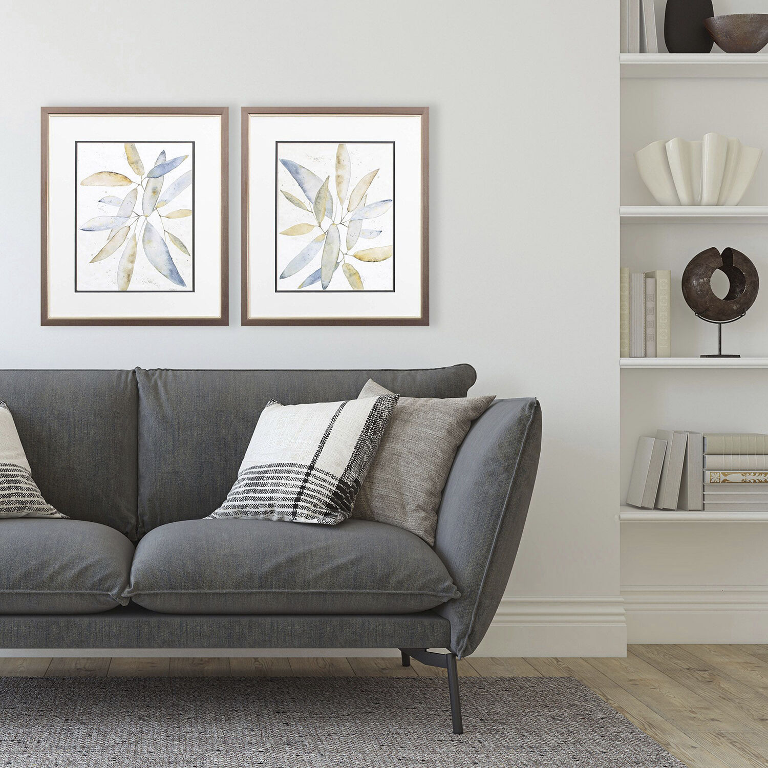 Florals Neutral and Blue and Green and Brown Framed Art, Propac