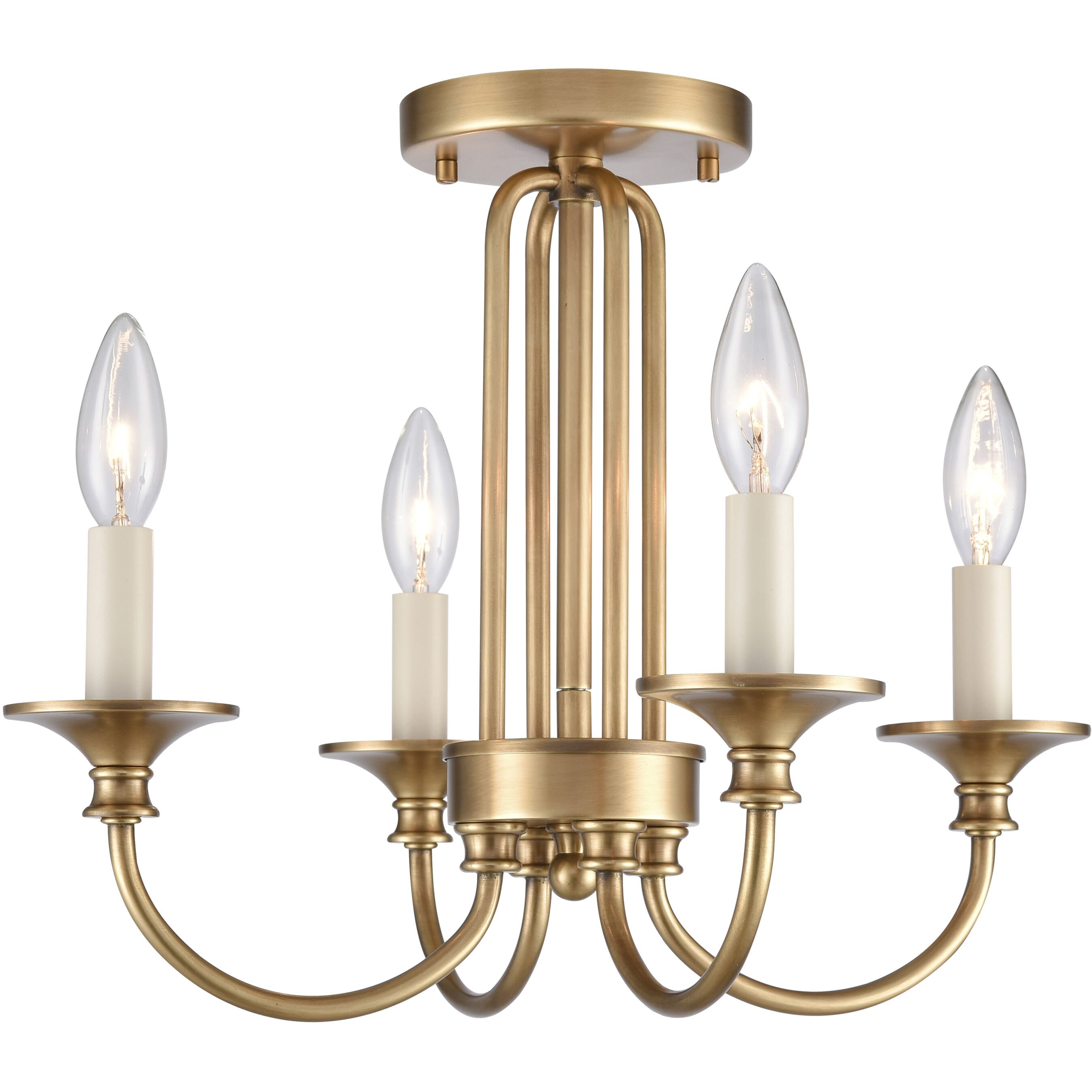 Cecil 4 Light 16 inch Natural Brass with Off White Semi Flush Mount Ceiling Light