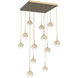 Cabochon LED Gilded Brass with Travertine Stone Pendant Chandelier Ceiling Light in 2700K LED, Opal White