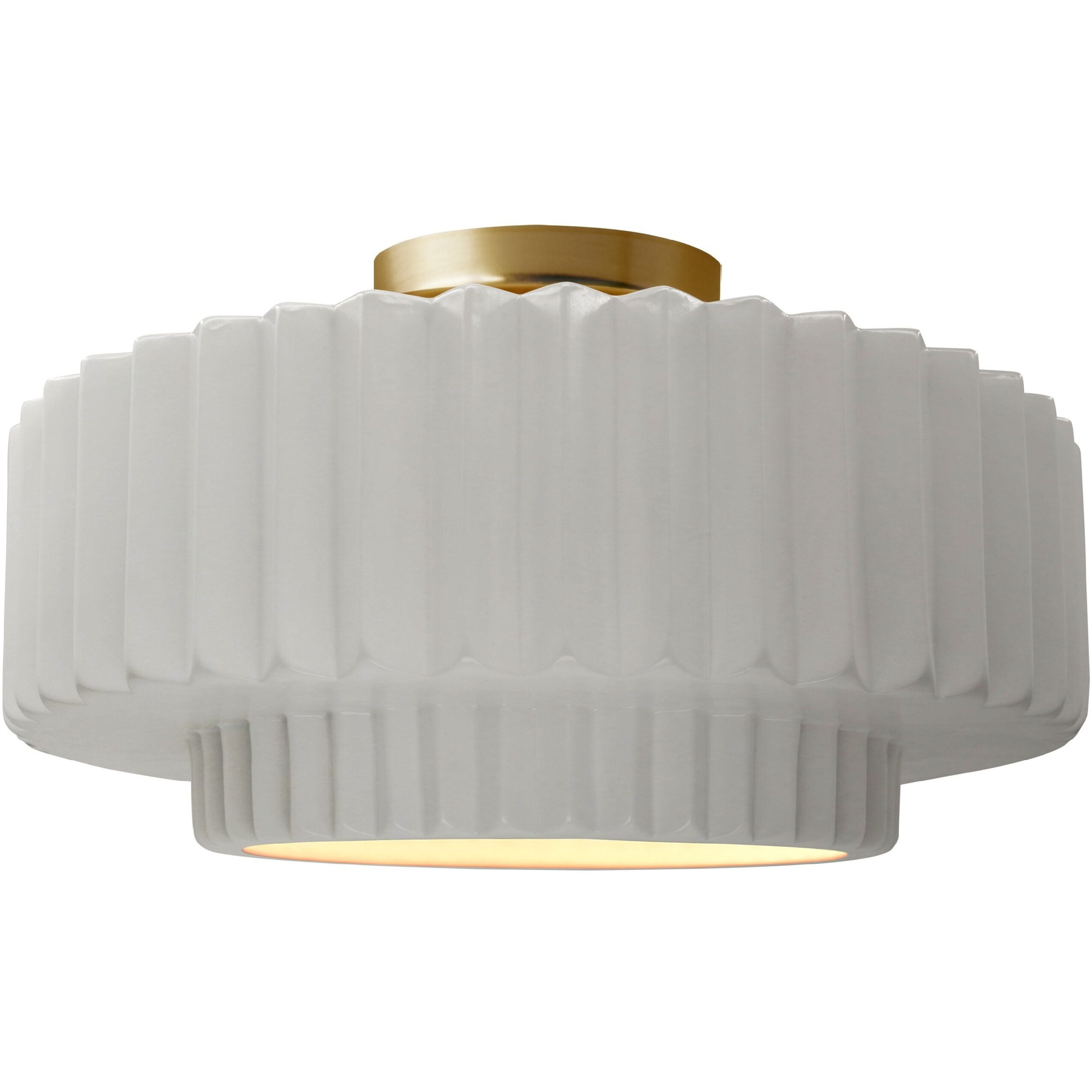 Radiance Collection - Pleated Tier LED 14.5 inch Bisque and Brushed Brass Semi-Flush Ceiling Light in Dedicated LED, 14.5W x 7.25H, Form+Finish+Function
