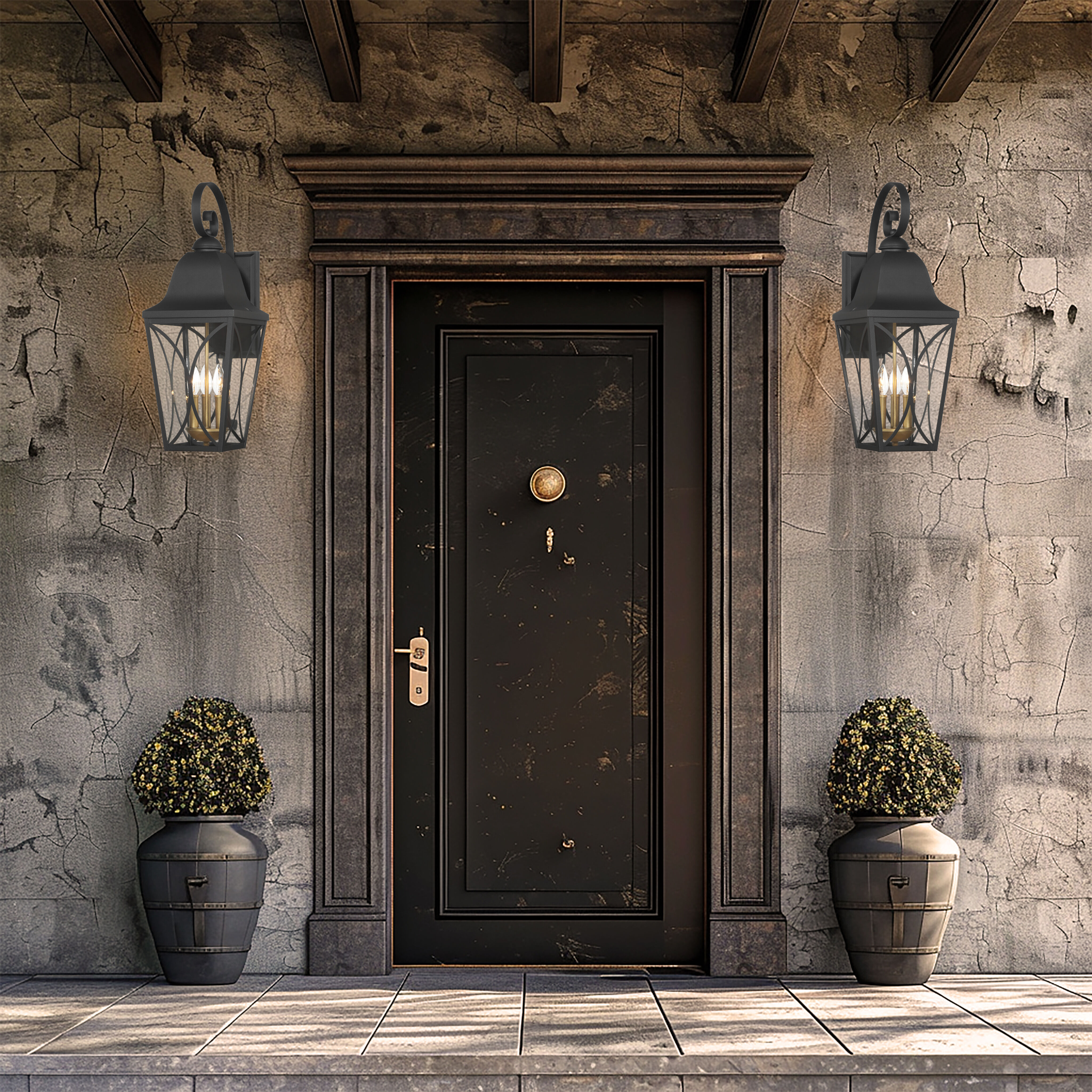 Cardigan Outdoor Wall Mount in Sand Coal and Olden Brass, Great Outdoors