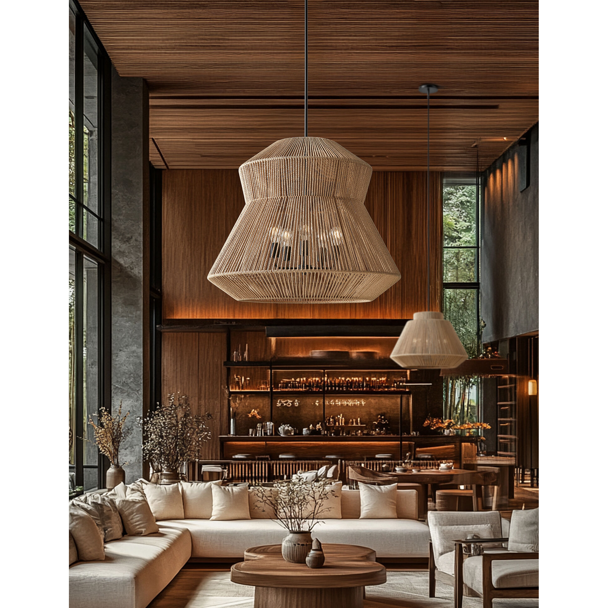 Eco LED 24 inch Matte Black Pendant Ceiling Light in Natural