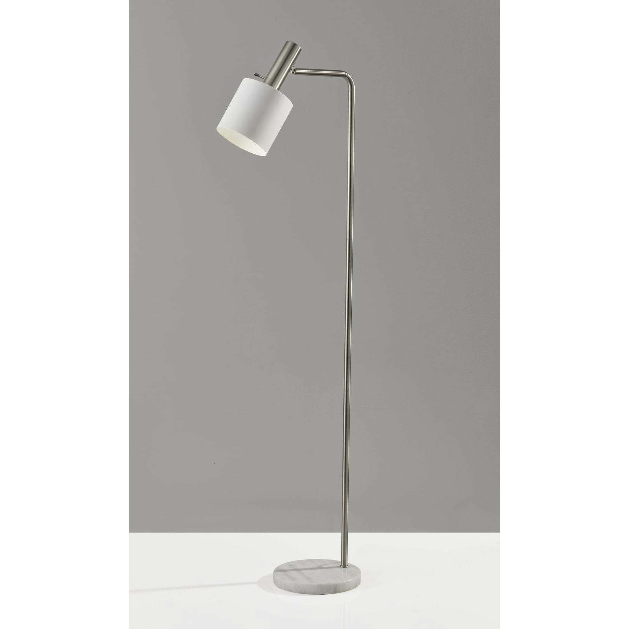 Emmett 61 inch 60 watt Brushed Steel Floor Lamp Portable Light in White