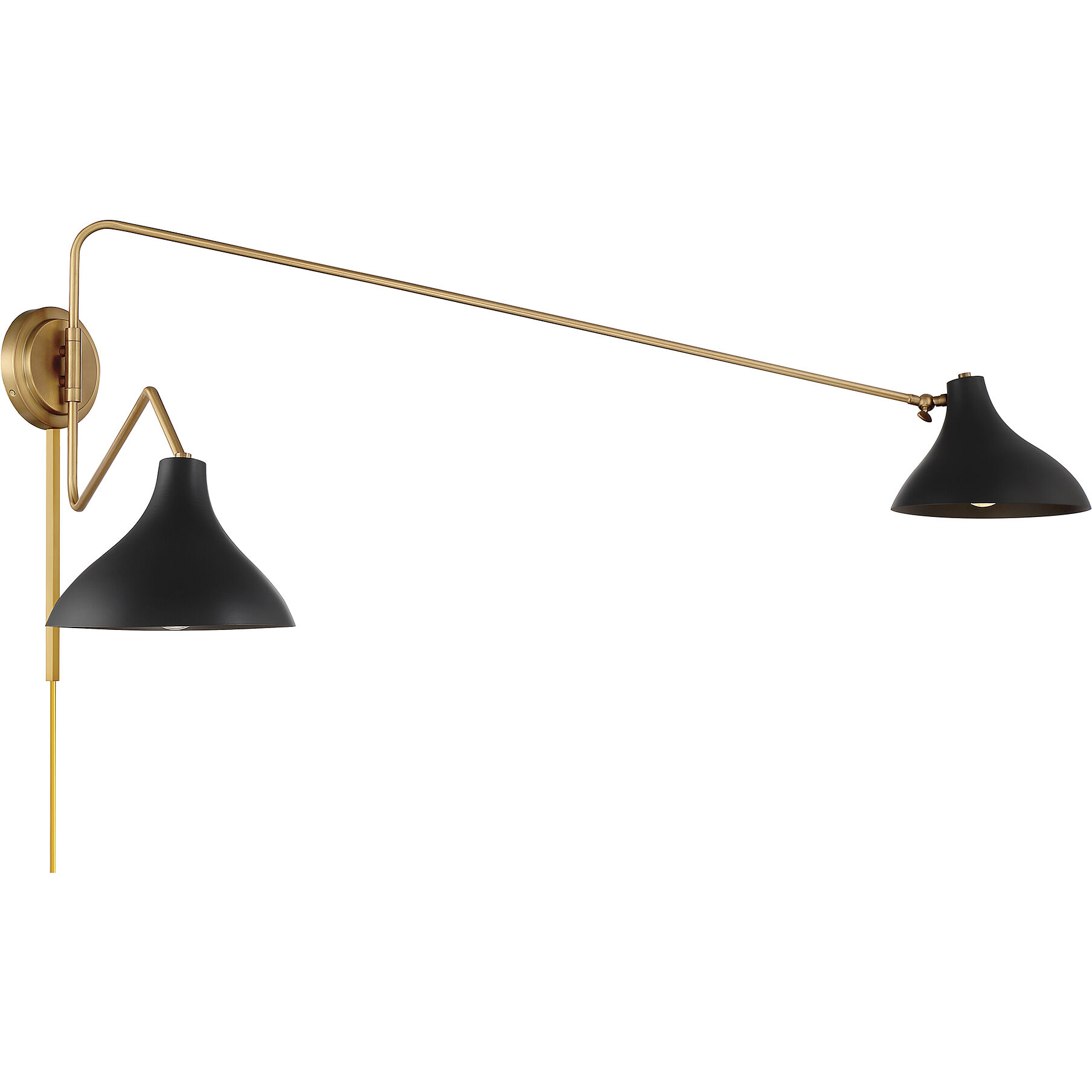 Modern 2 Light 86 inch Matte Black with Natural Brass Wall Sconce Wall Light