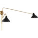 Modern 2 Light 86 inch Matte Black with Natural Brass Wall Sconce Wall Light