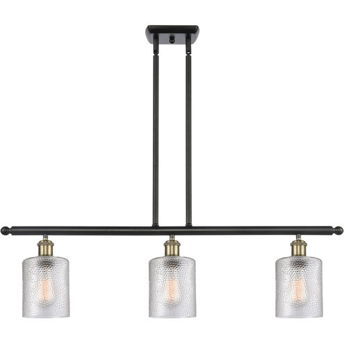 Ballston Cobbleskill 3 Light 36 inch Black Antique Brass Island Light Ceiling Light in Clear Glass, Ballston