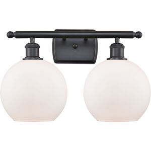 Ballston Athens 2 Light 16 inch Matte Black Bath Vanity Light Wall Light in Matte White Glass, Ballston