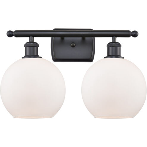 Ballston Athens 2 Light 16 inch Matte Black Bath Vanity Light Wall Light in Matte White Glass, Ballston