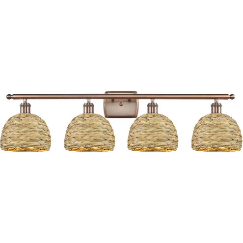 Woven Rattan 4 Light 38 inch Antique Copper Bath Vanity Light Wall Light