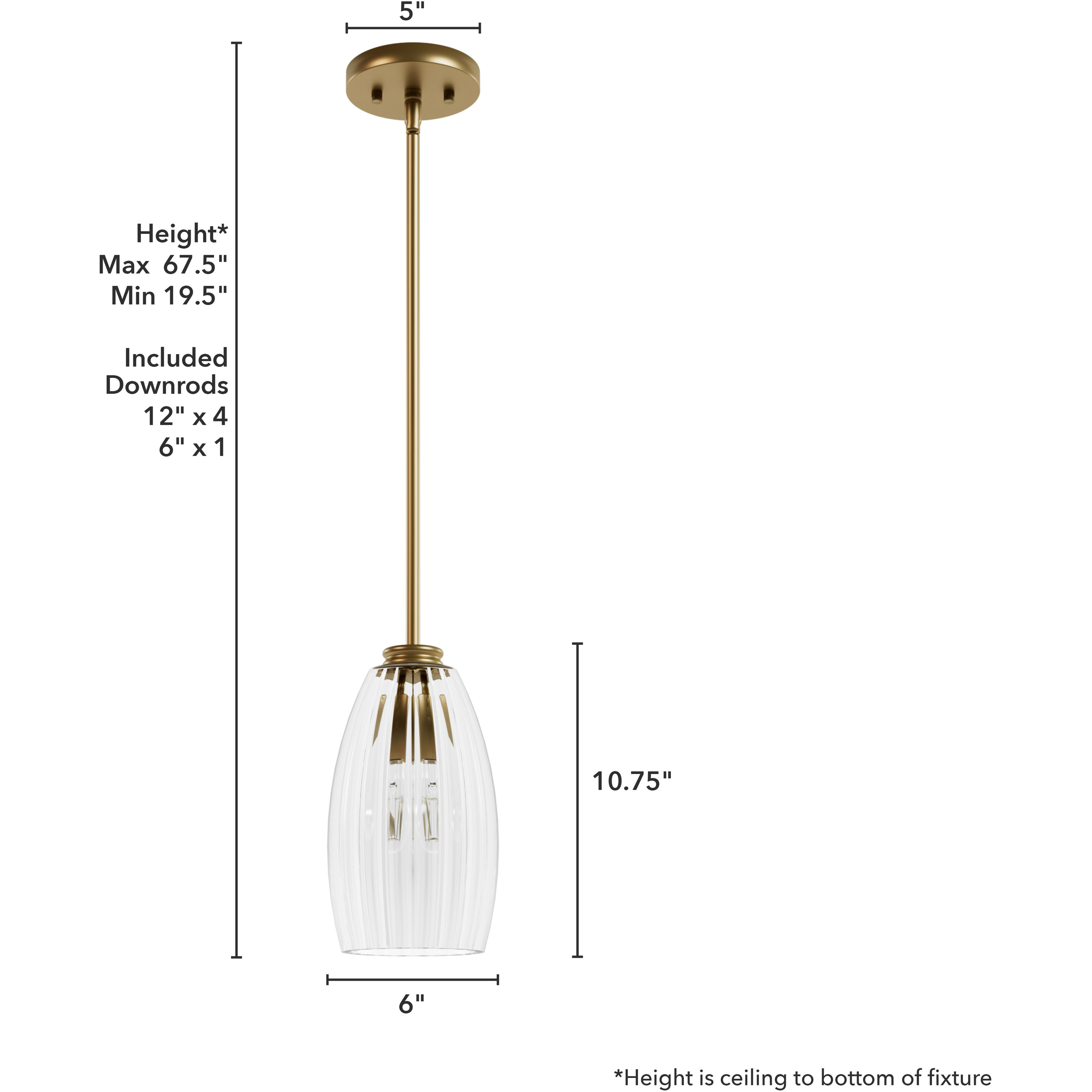 Rossmoor 1 Light 6 inch Luxe Gold Pendant Ceiling Light, Mini