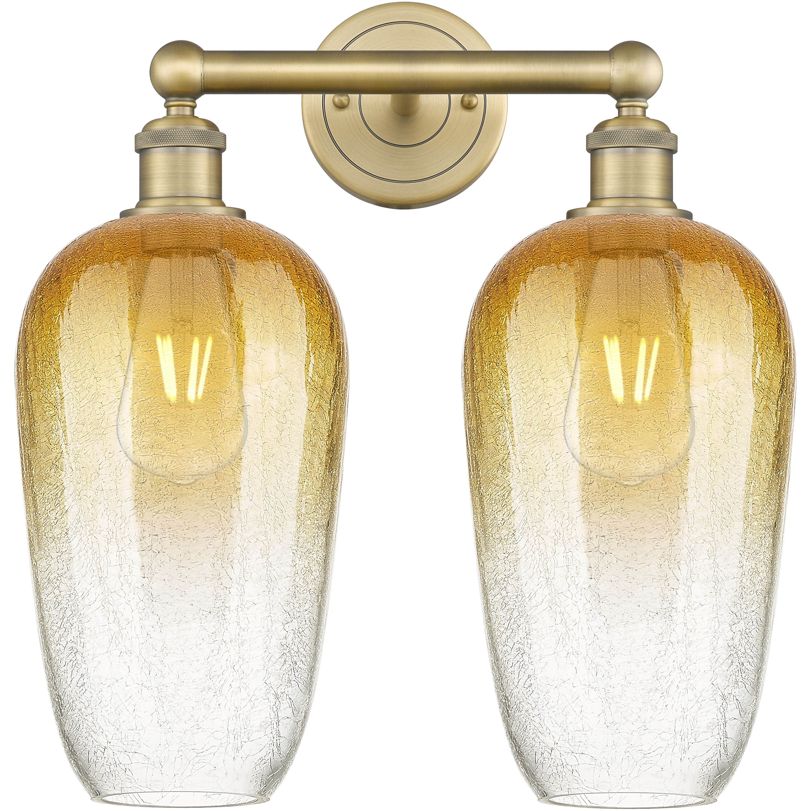 Edison Brookhaven Flute 2 Light 16 inch Brushed Brass Bath Vanity Light Wall Light in Amber Glass