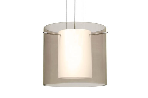 Pahu 1 Light Satin Nickel Pendant Ceiling Light in Transparent Smoke/Opal Glass, Incandescent