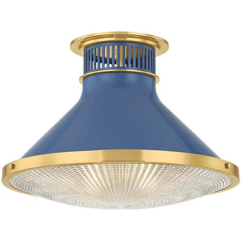 Highclere 1 Light 17.75 inch Aged Brass/Soft French Blue Flush Mount Ceiling Light