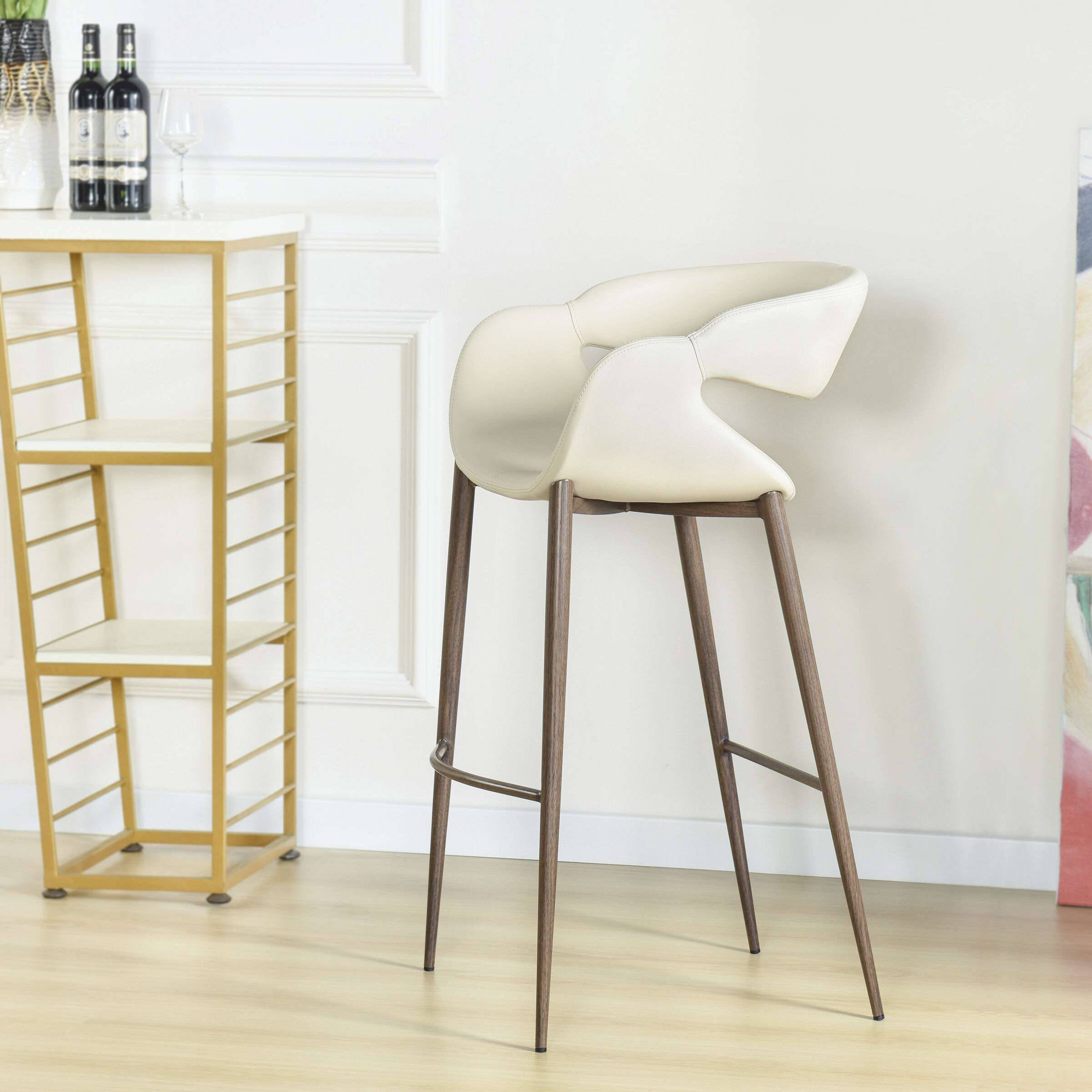 Luna 40.55 inch Light Beige and Walnut Bar Stool