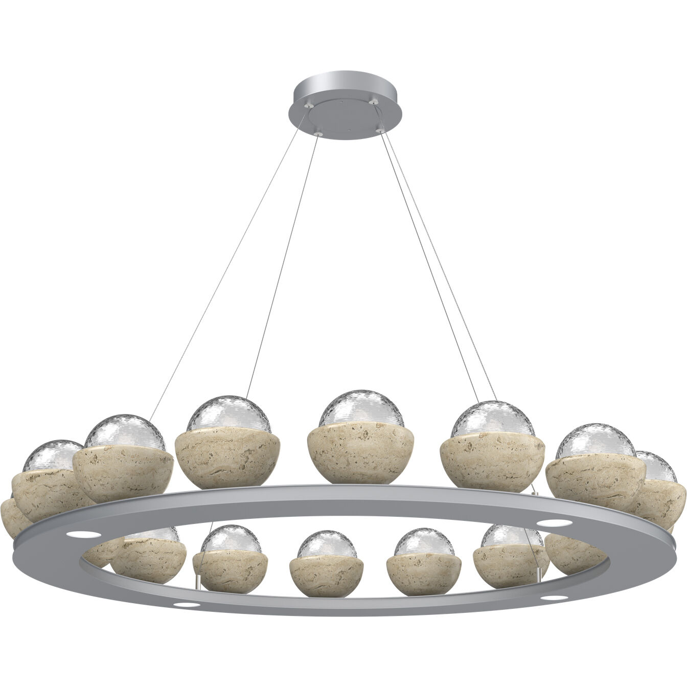Cabochon LED Classic Silver with Travertine Stone Chandelier Ceiling Light in Clear, 2700K LED