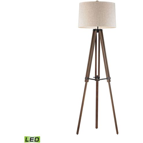 Wooden Brace 62 inch 9.5 watt Walnut with Oil Rubbed Bronze Floor Lamp Portable Light in LED, 3-Way