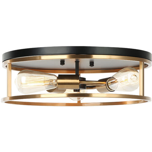 Clarke 3 Light 16 inch Black and Aged Gold Brass Flush Mount Ceiling Light