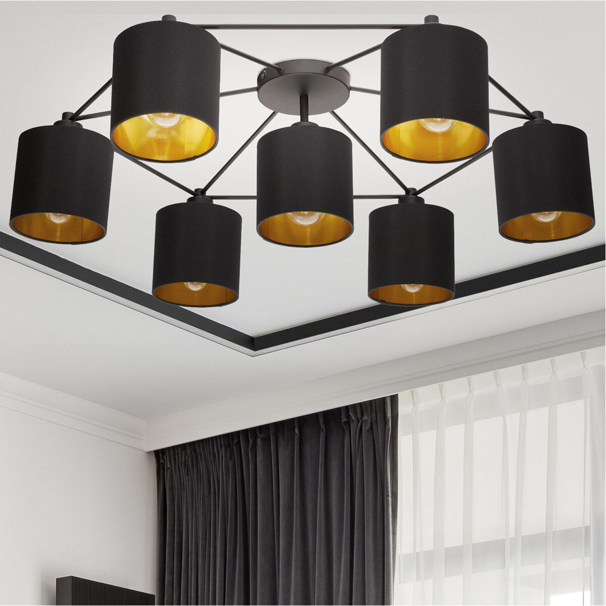 Staiti 7 Light 33.07 inch Black Semi Flush Mount Ceiling Light