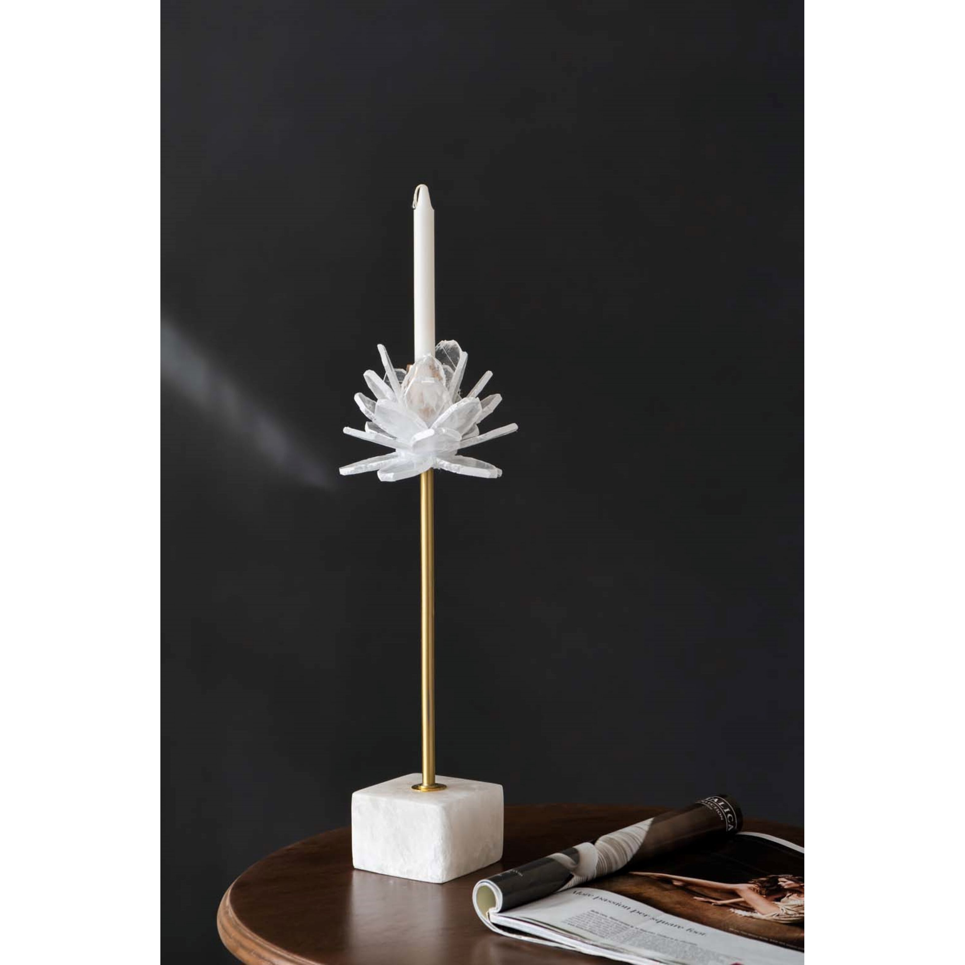 Selenite Stone 14.2 X 5.1 inch Candleholder