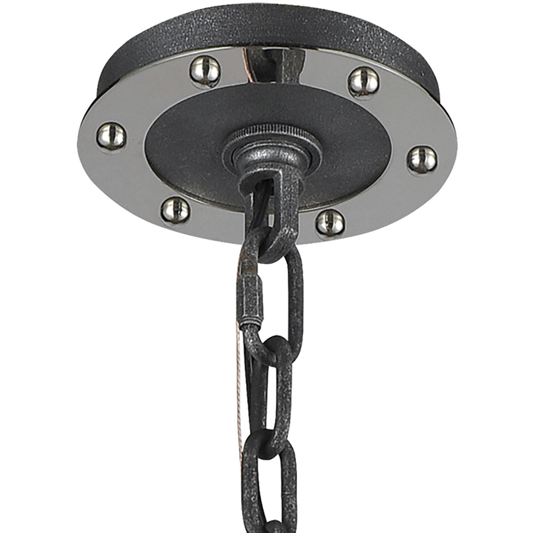 Riveted Plate 8 Light 28 inch Silverdust Iron with Polished Nickel Chandelier Ceiling Light