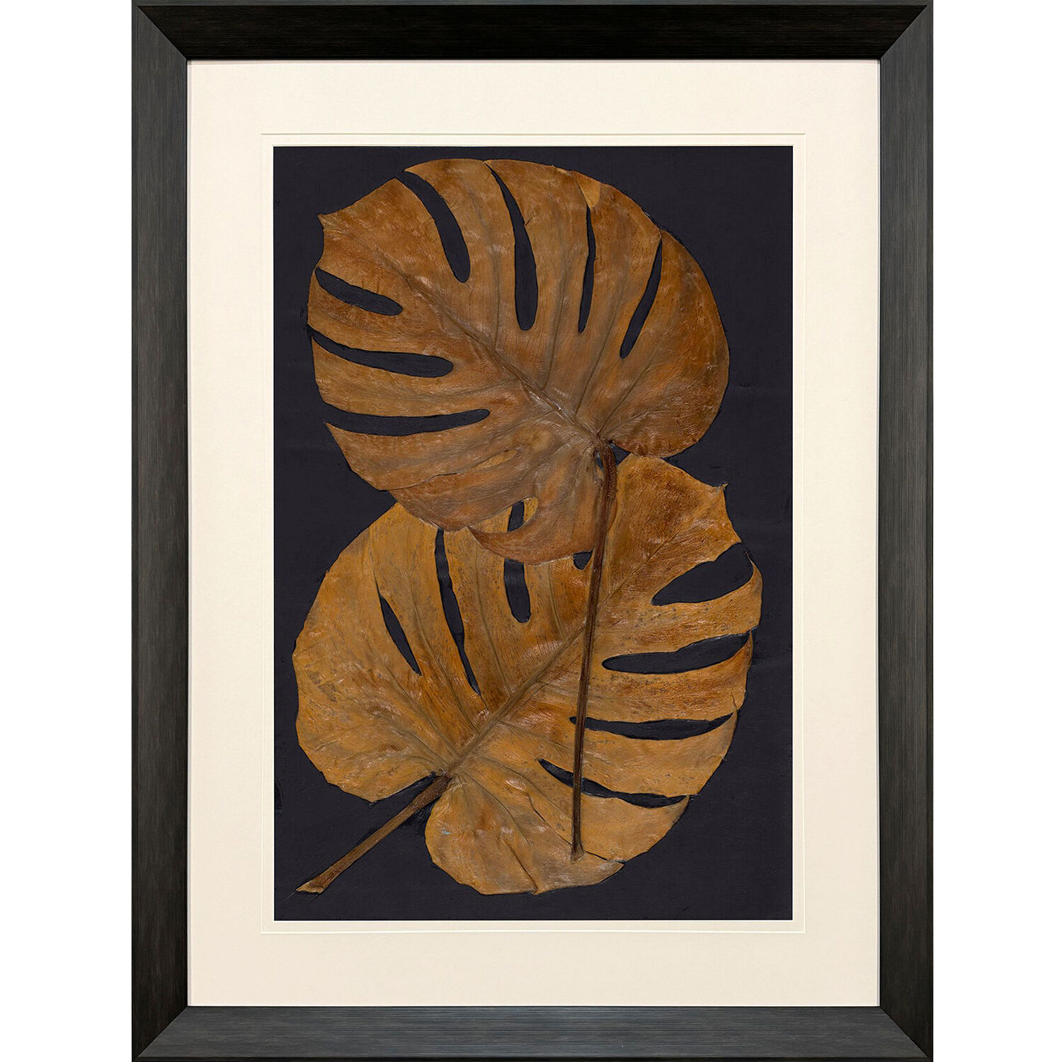 Gold Monstera Brown and Gray Framed Art