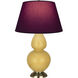 Double Gourd 31 inch 150 watt Sunset Yellow Glazed Ceramic with Antique Brass Table Lamp Portable Light in Plum with Lavender
