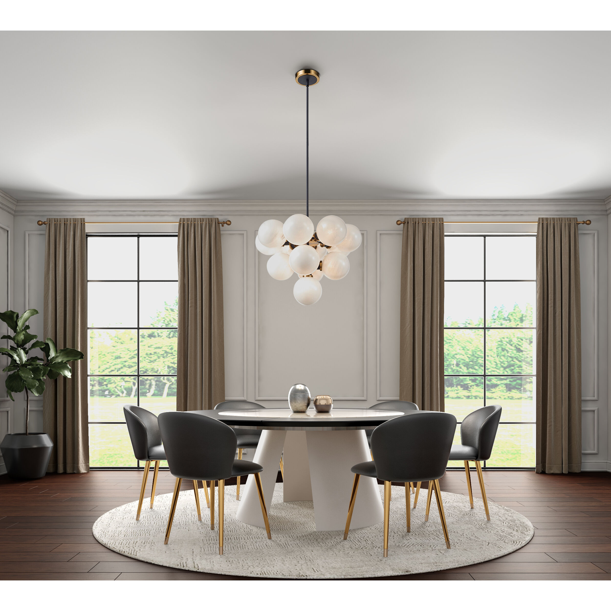 Gem LED 29.5 inch Black and Brushed Brass Chandelier Ceiling Light in Marble