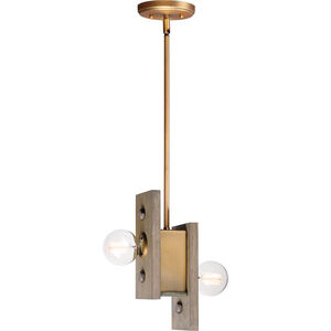 Plank 2 Light 5 inch Weathered Wood and Antique Brass Pendant Ceiling Light