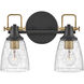 Easton 2 Light 14.5 inch Black with Heritage Brass Vanity Light Wall Light