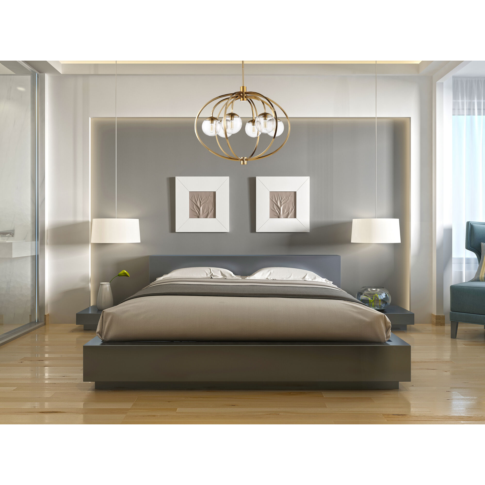 Piltz 4 Light 40 inch Satin Brass Island Light Ceiling Light