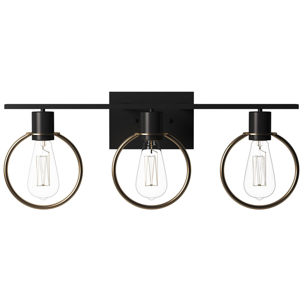 EVOLV 24 inch Matte Black with Brass Ring Bath Bar Wall Light in Matte Black / Brass Ring
