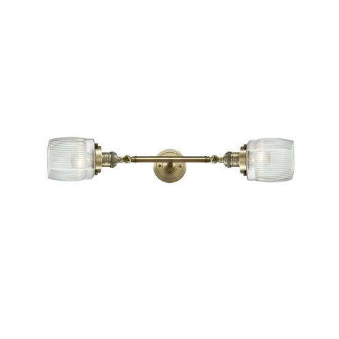 Franklin Restoration Colton 2 Light 6 inch Antique Brass Bath Vanity Light Wall Light in Incandescent, Clear Halophane Glass, Franklin Restoration