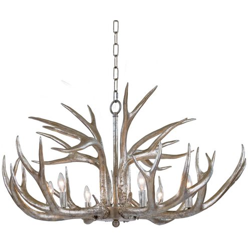 Antler 6 Light 33 inch Silver Leaf Chandelier Ceiling Light