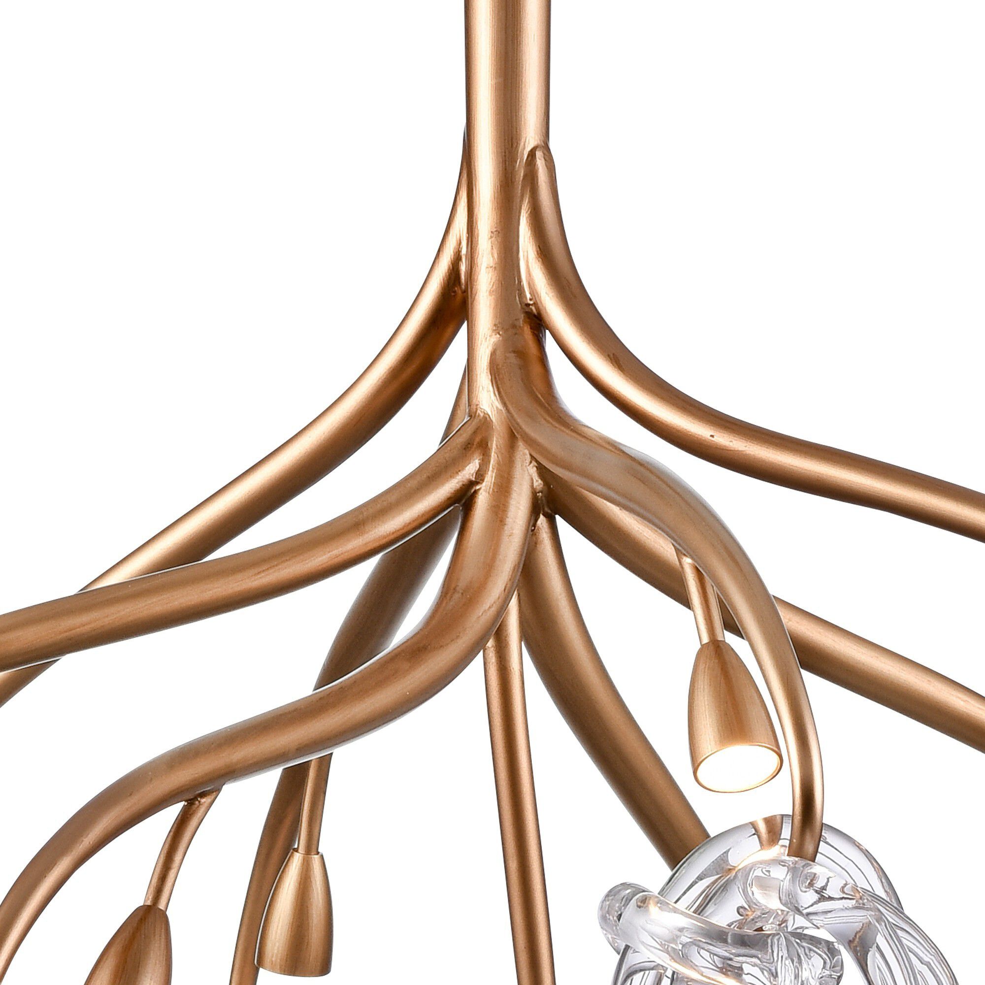 Freeform LED 37 inch Antique Gold Leaf Chandelier Ceiling Light, Converts to Semi Flush